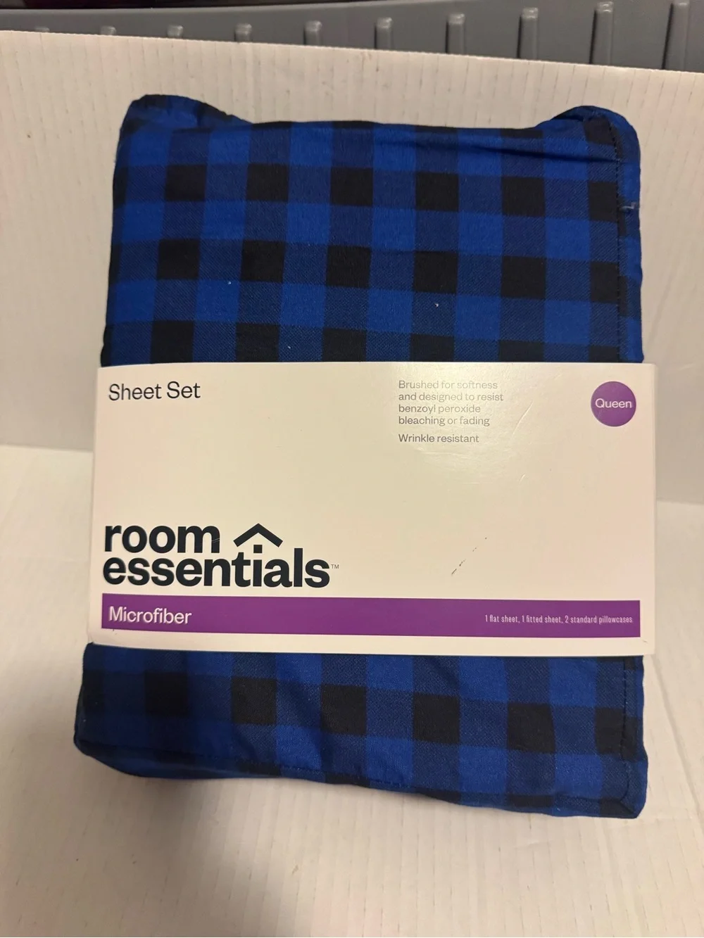 Room Essentials Blue and Black Buffalo Check Microfiber Sheet Set